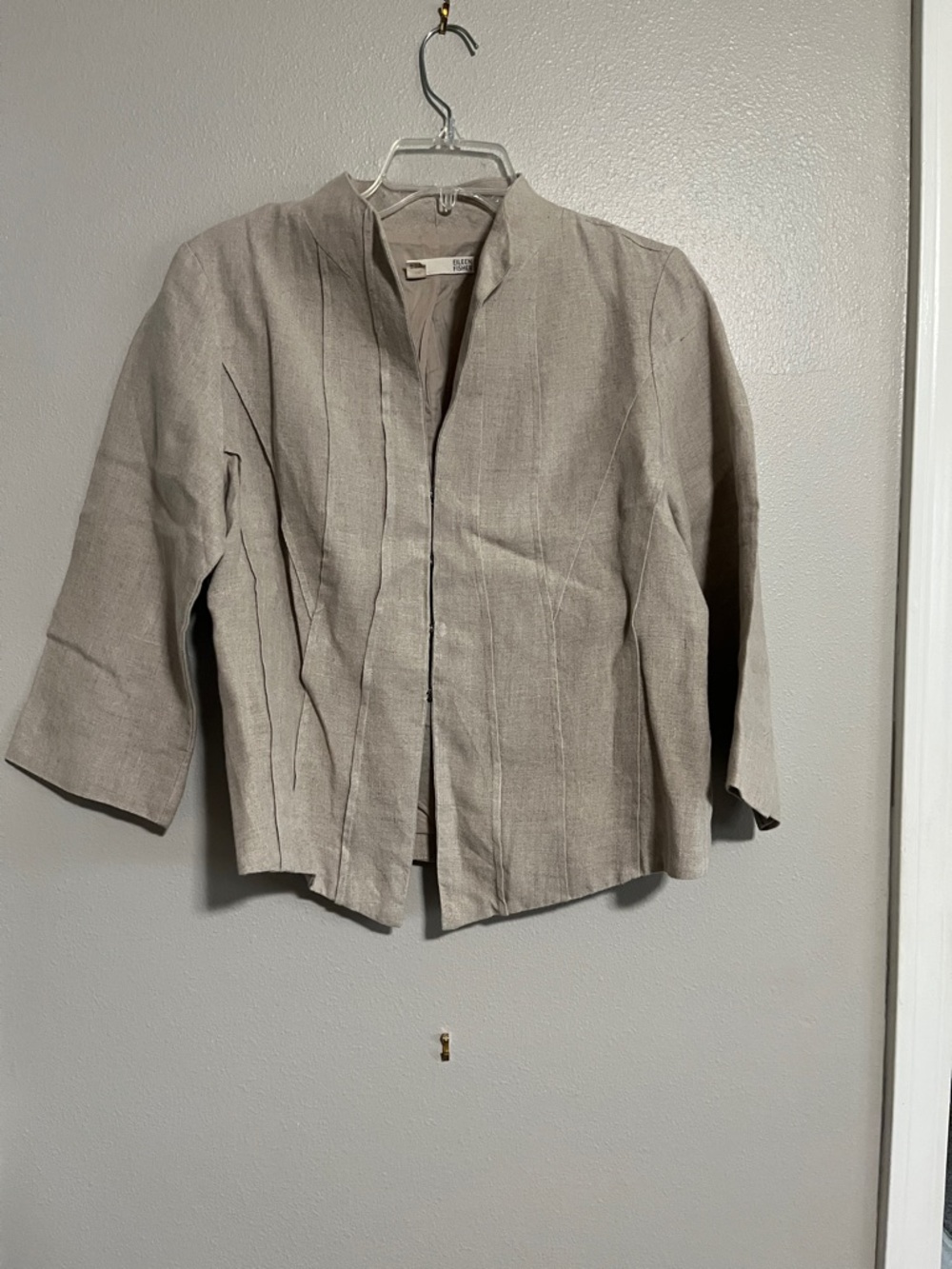 Eileen Fisher Beige Linen-Blend Collarless Jacket
